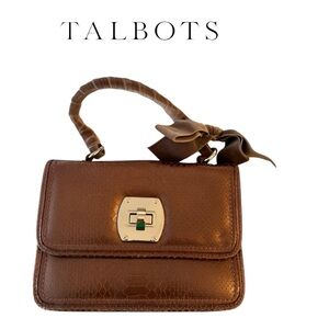 Talbots EUC Brown Leather Handbag with Handle and Velvet Bow